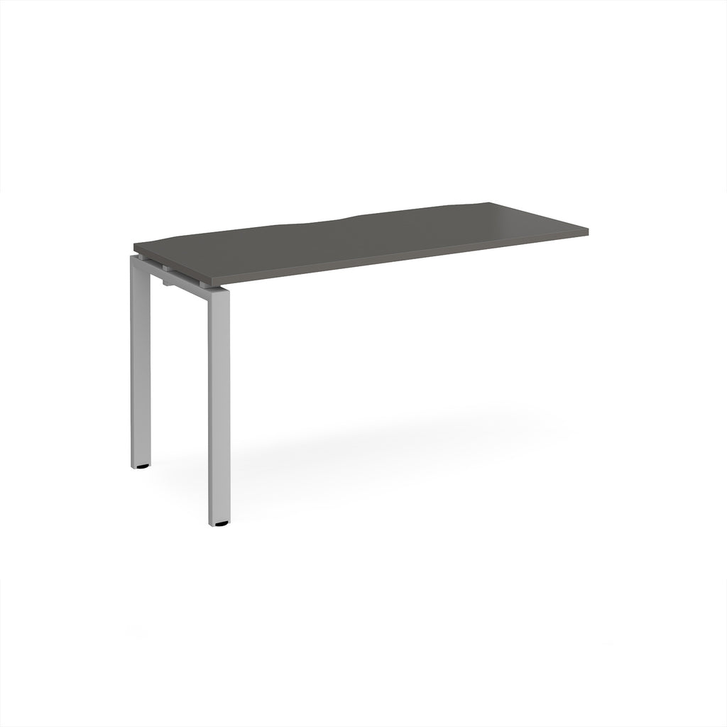 Desk add-on unit with grey top and silver metal frame on a white background