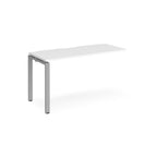 Desk add-on unit with white top and silver metal frame on a white background