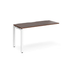 Desk add-on unit with wood-effect top and white metal frame on a white background