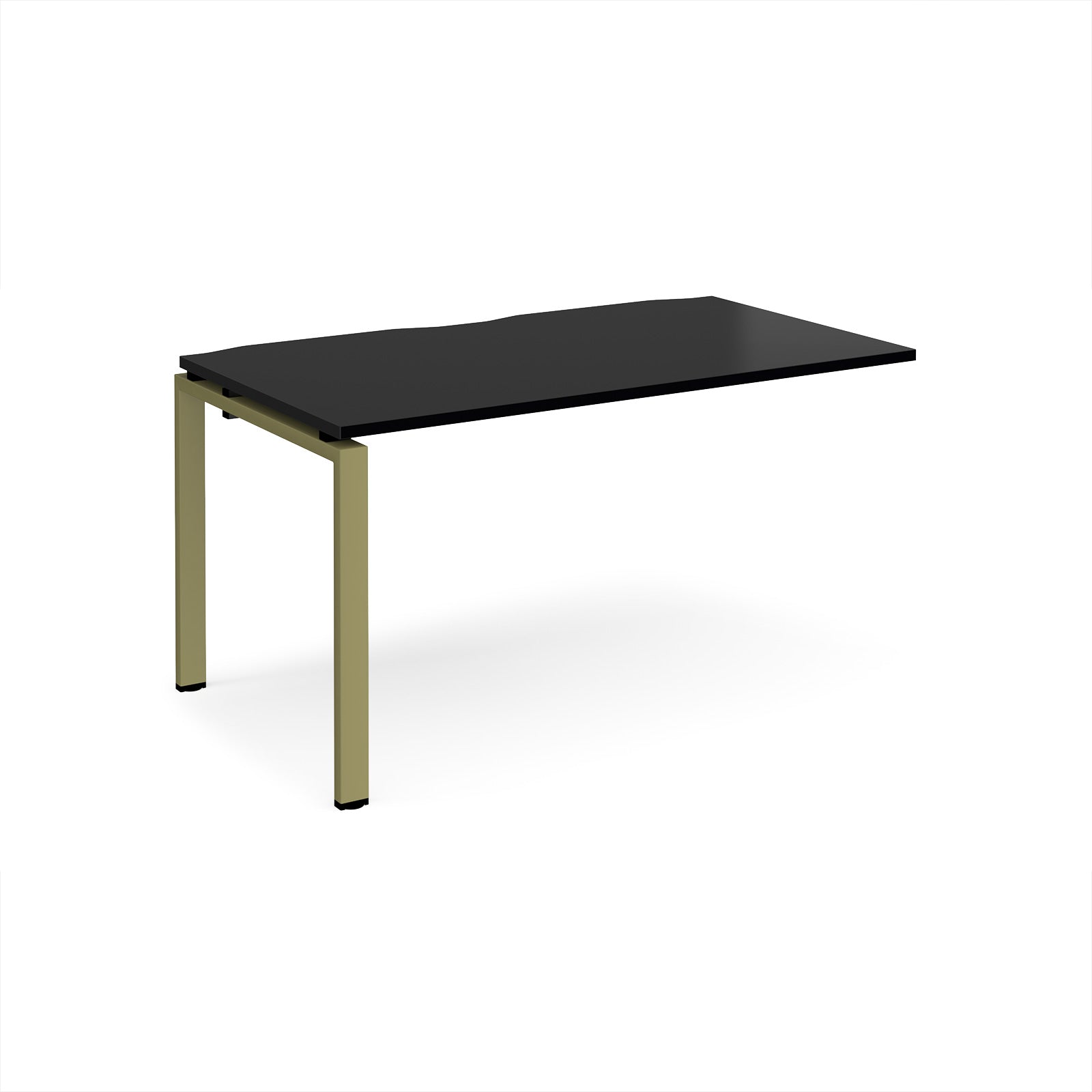 Desk add-on unit with black top and green metal frame on a white background