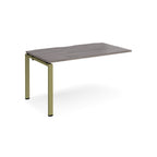 Desk add-on unit with grey wood-effect top and green metal frame on a white background