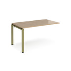 Desk add-on unit with wood-effect top and green metal frame on a white background