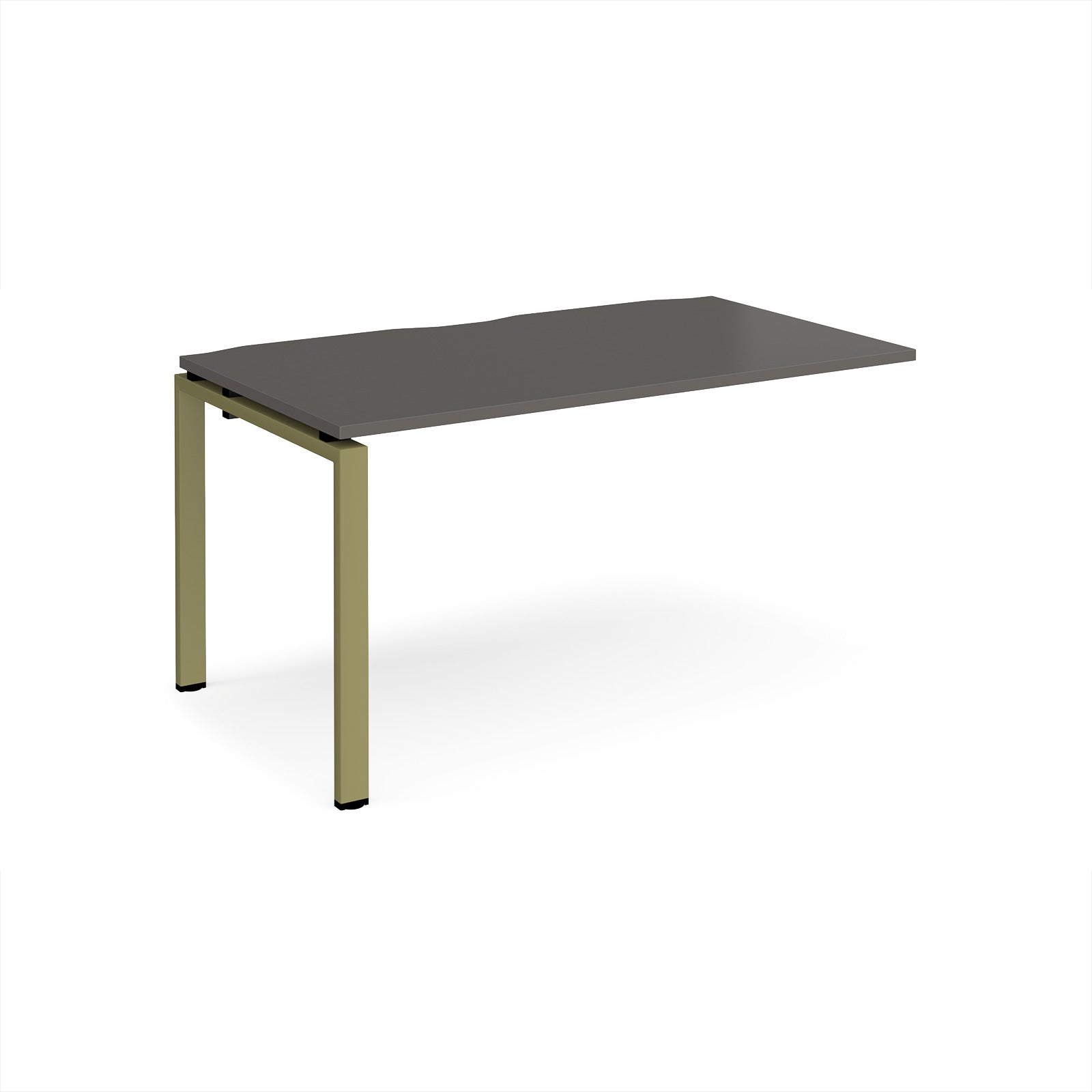 Desk add-on unit with grey top and green metal frame on a white background