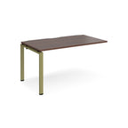 Desk add-on unit with wood-effect top and green metal frame on a white background