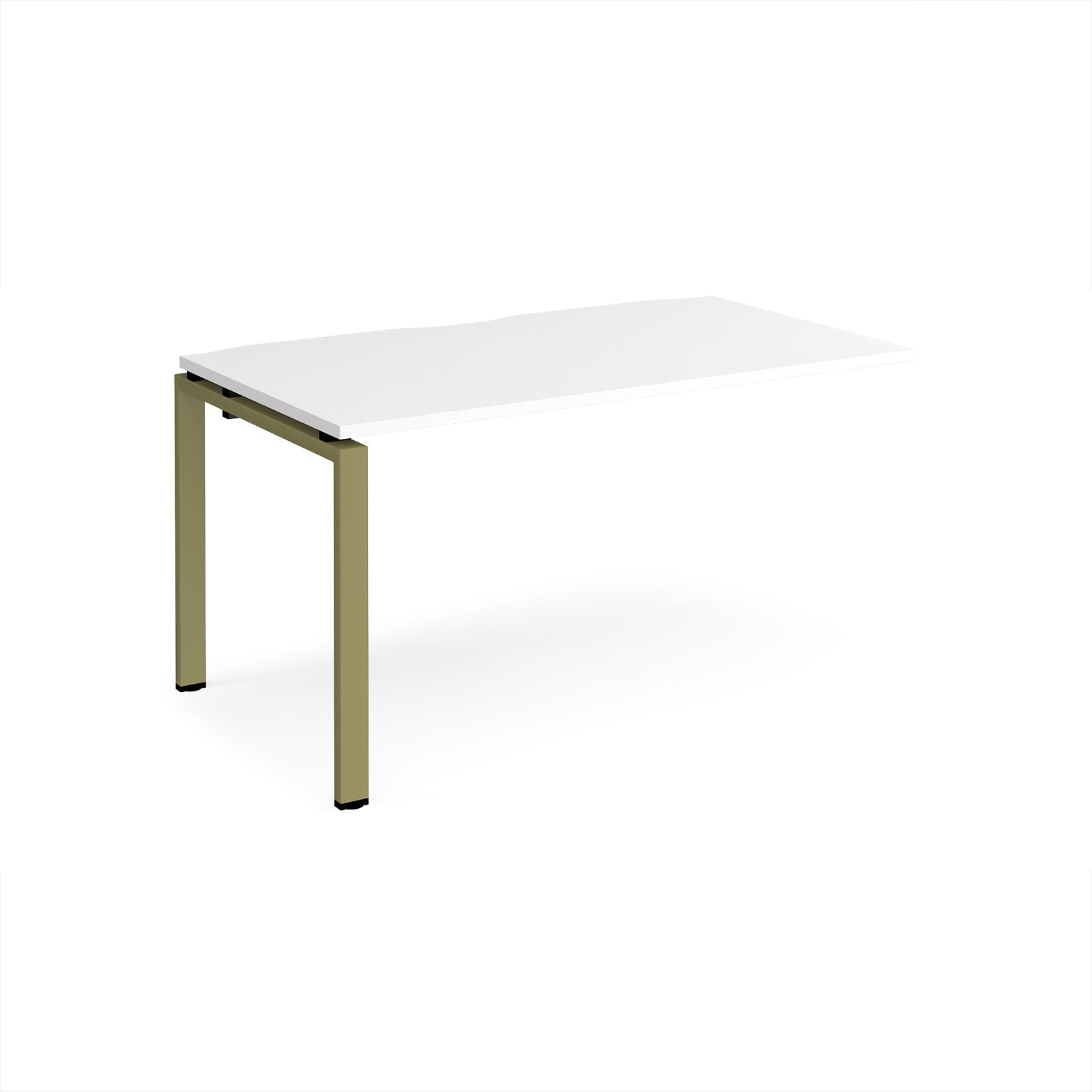 Desk add-on unit with white top and green metal frame on a white background