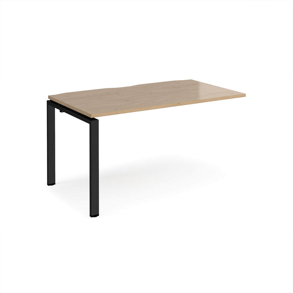 Desk add-on unit with wood-effect top and black metal frame on a white background