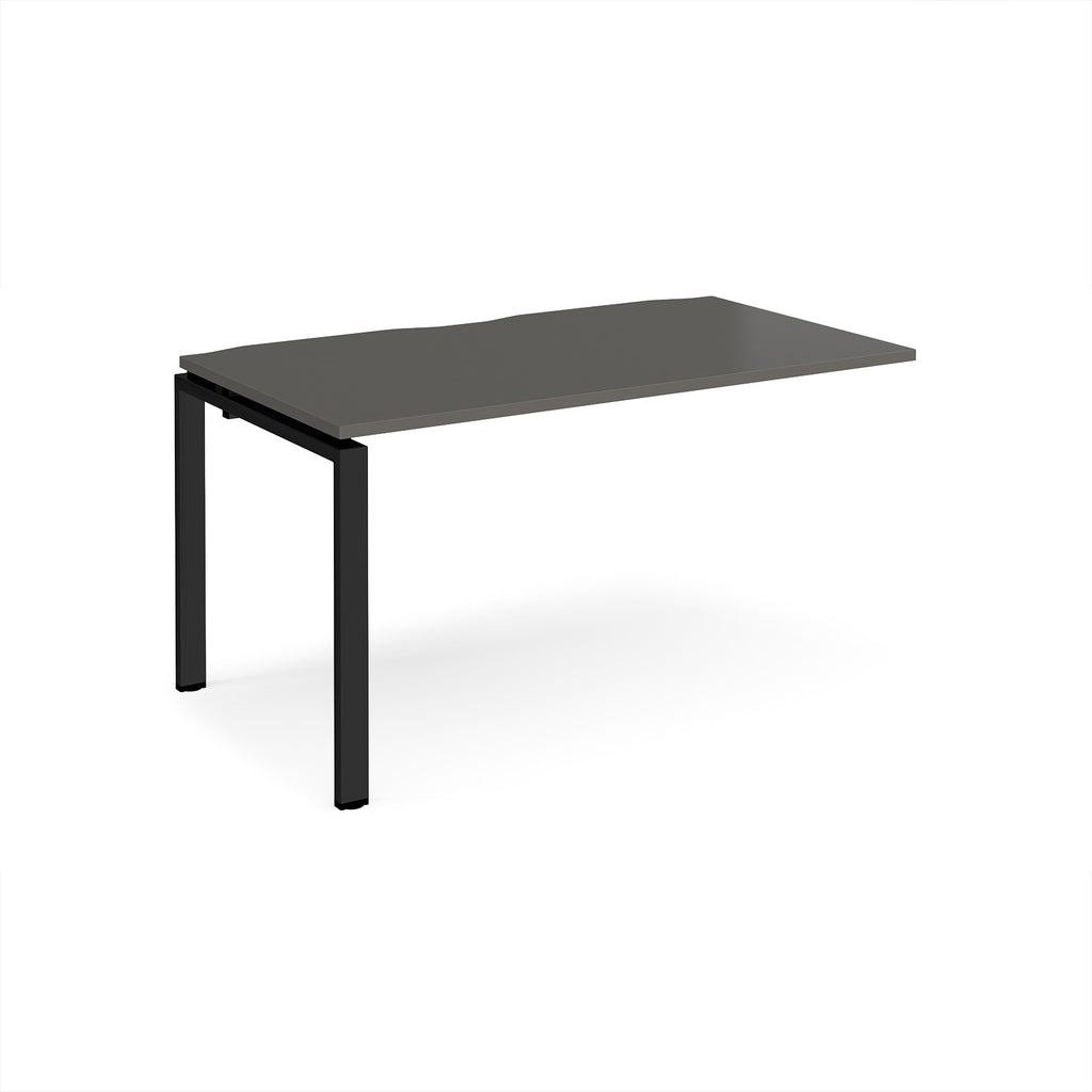 Desk add-on unit with grey top and black metal frame on a white background