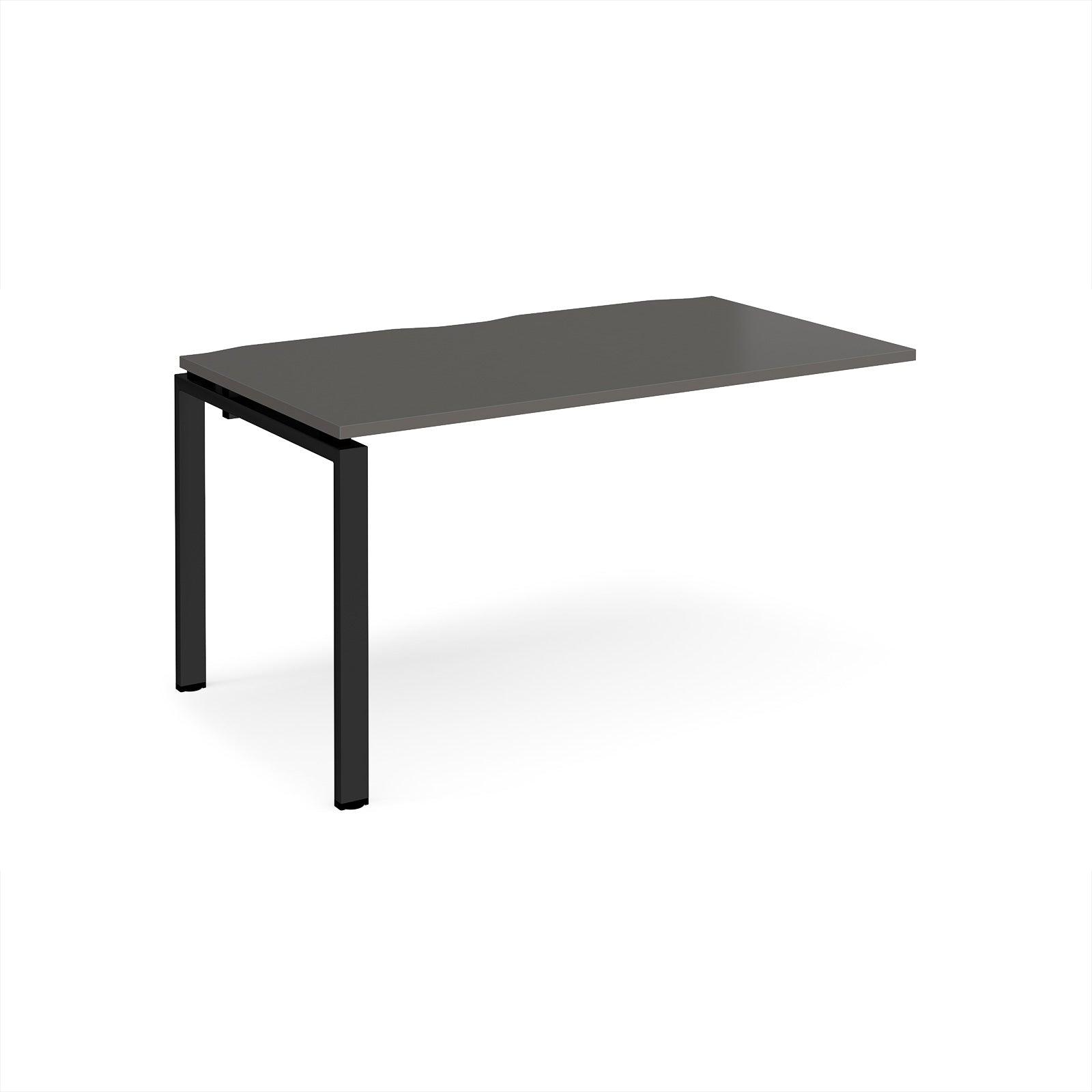 Desk add-on unit with grey top and black metal frame on a white background