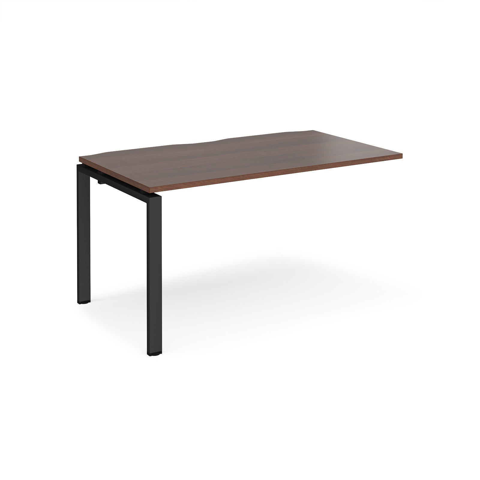 Desk add-on unit with wood-effect top and black metal frame on a white background