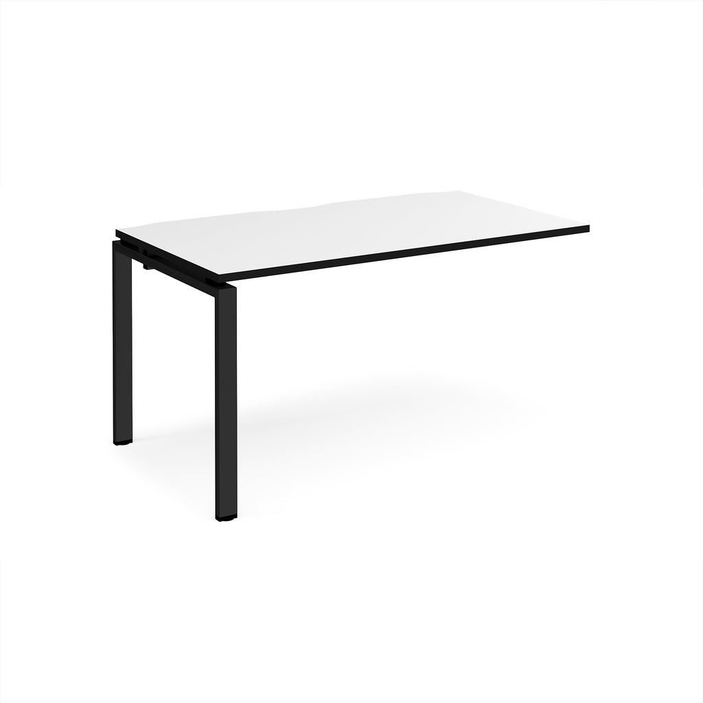 Desk add-on unit with white top with black edge and black metal frame on a white background