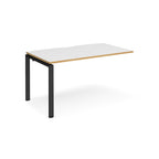 Desk add-on unit with white top with wooden edge and black metal frame on a white background