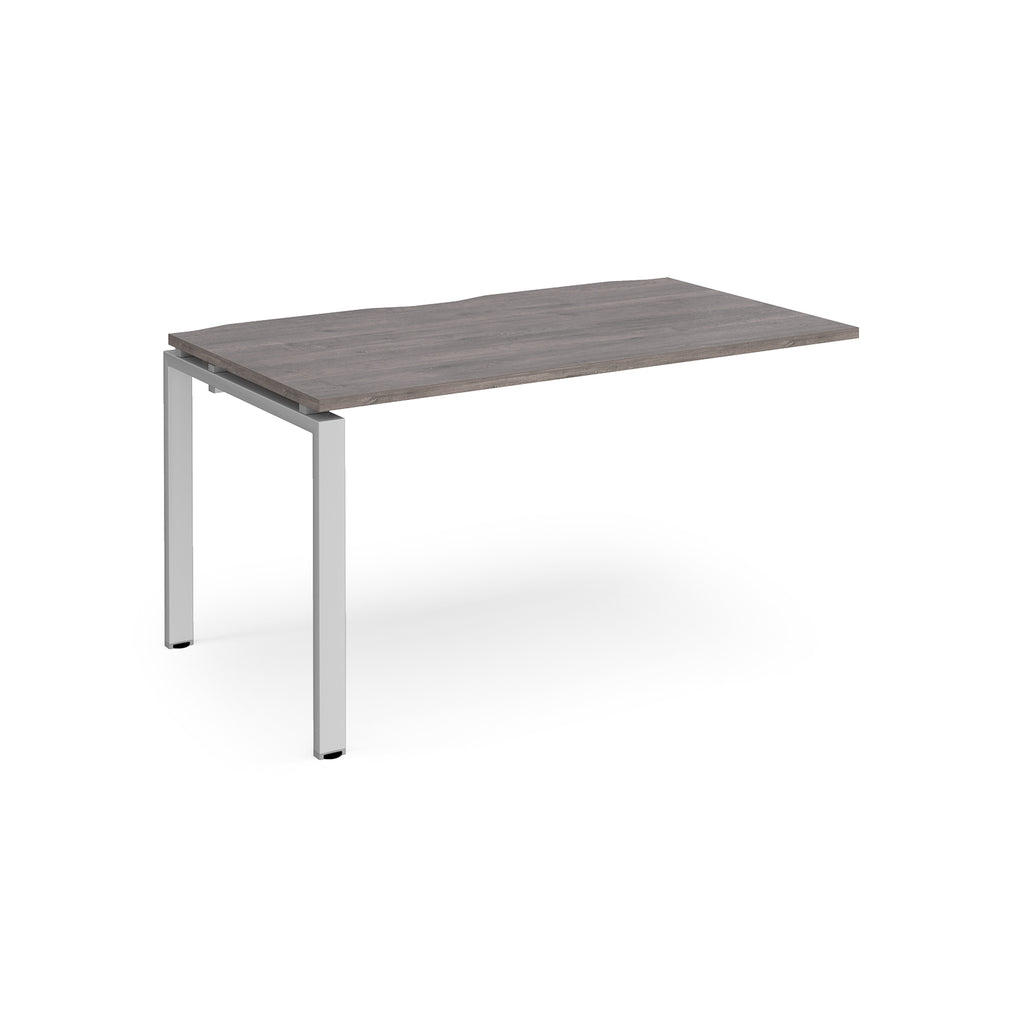 Desk add-on unit with grey wood-effect top and silver metal frame on a white background
