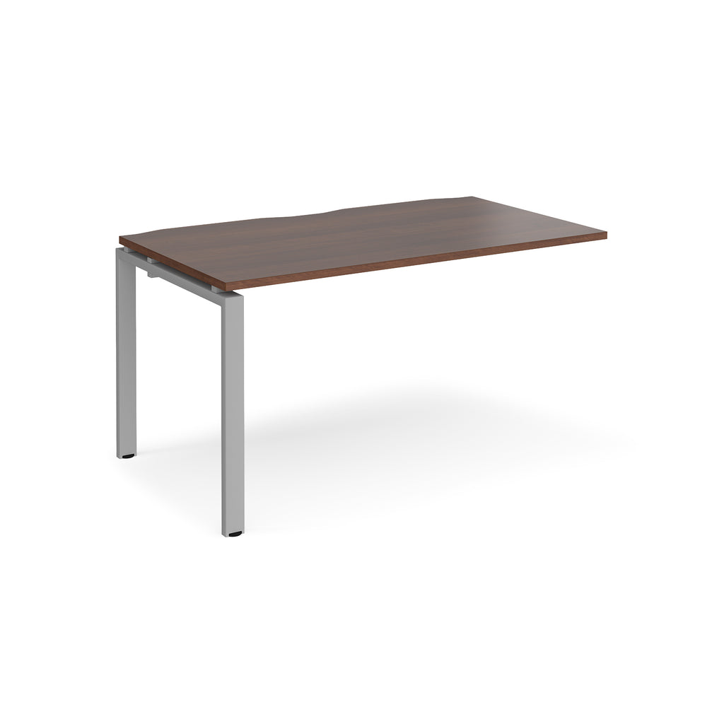 Desk add-on unit with wood-effect top and silver metal frame on a white background