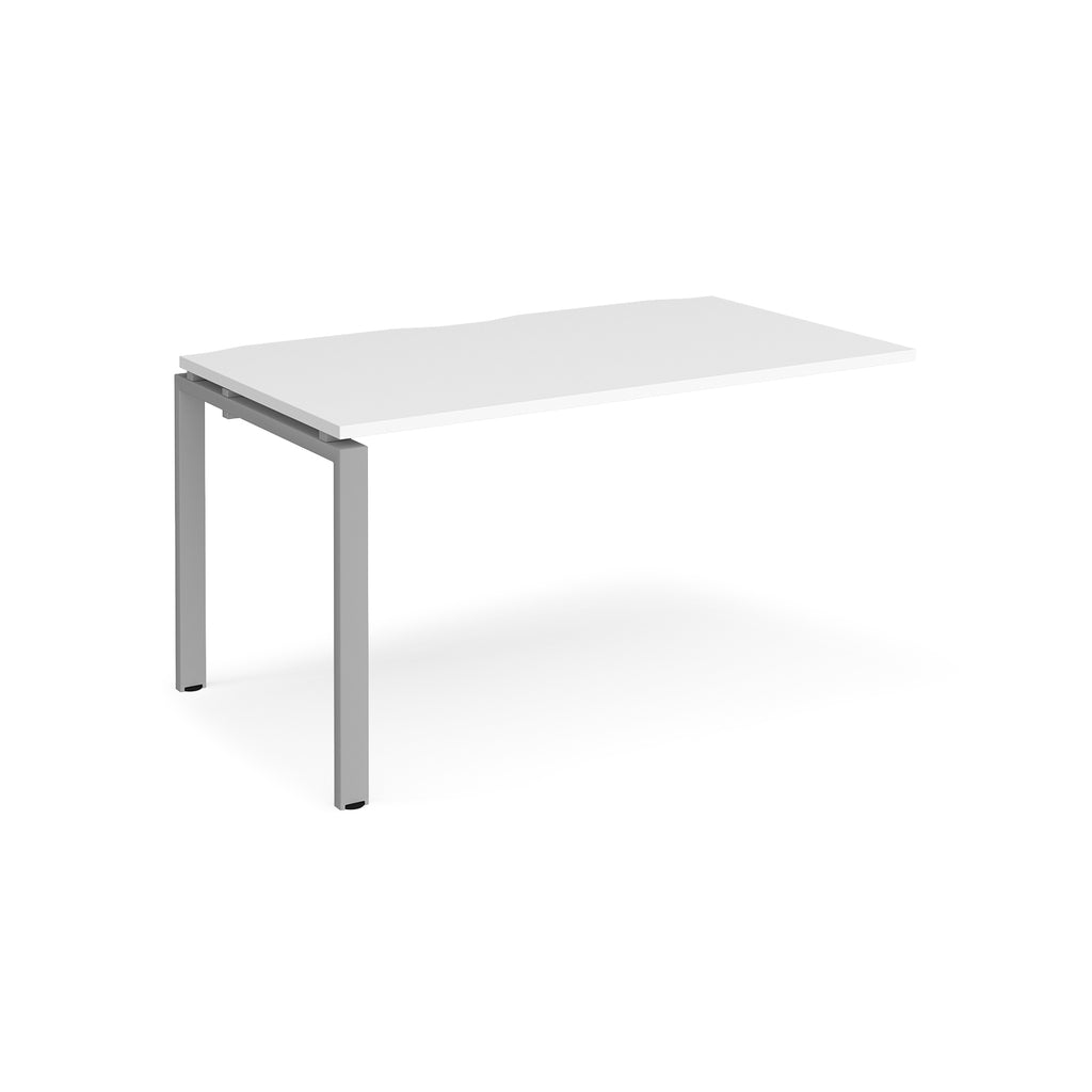 Desk add-on unit with white top and silver metal frame on a white background