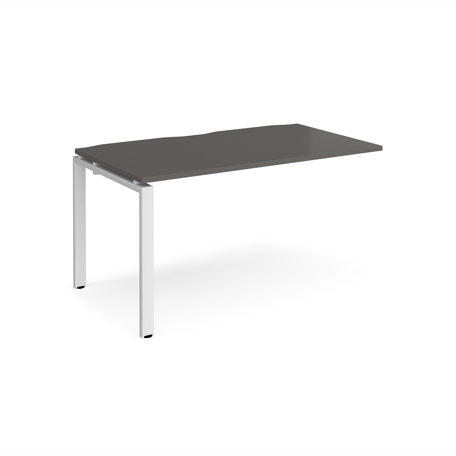 Desk add-on unit with grey top and white metal frame on a white background