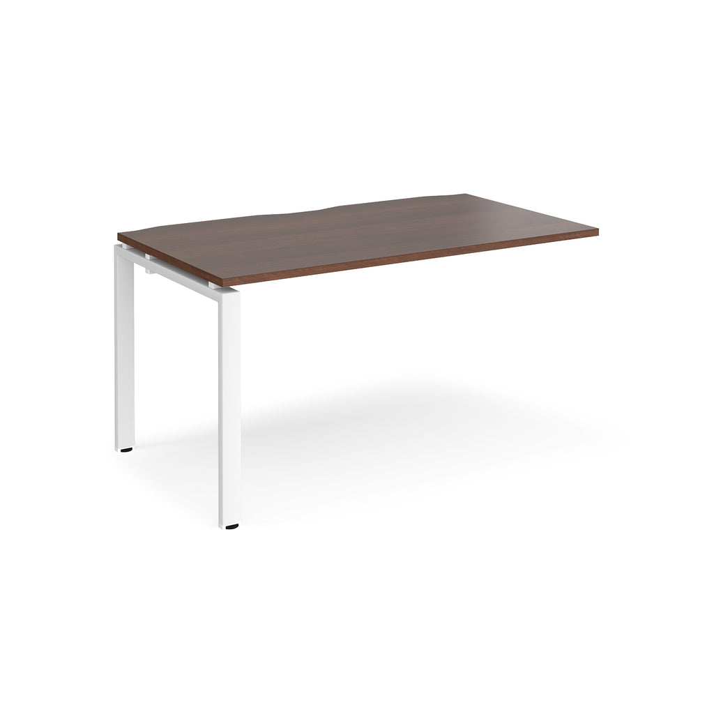 Desk add-on unit with wood-effect top and white metal frame on a white background