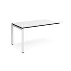 Desk add-on unit with white top with black edge and white metal frame on a white background