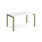 Rectangular desk with white top and green metal frame on a white background