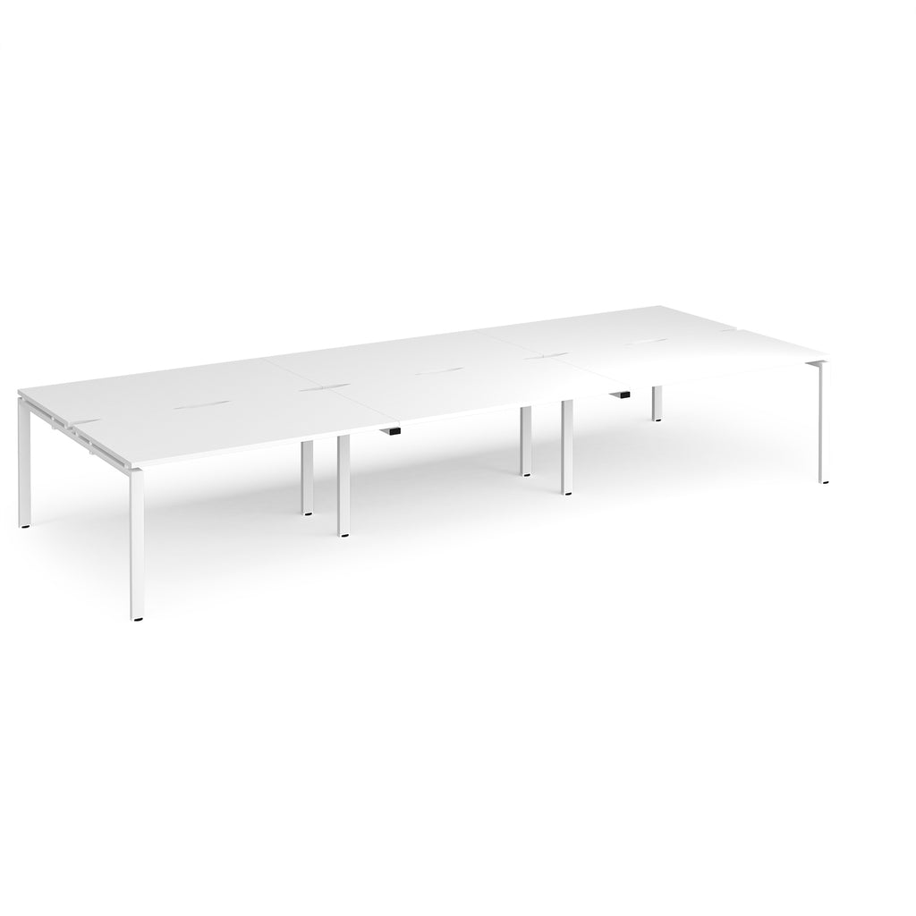 White long back-to-back desk with metal frame on a white background