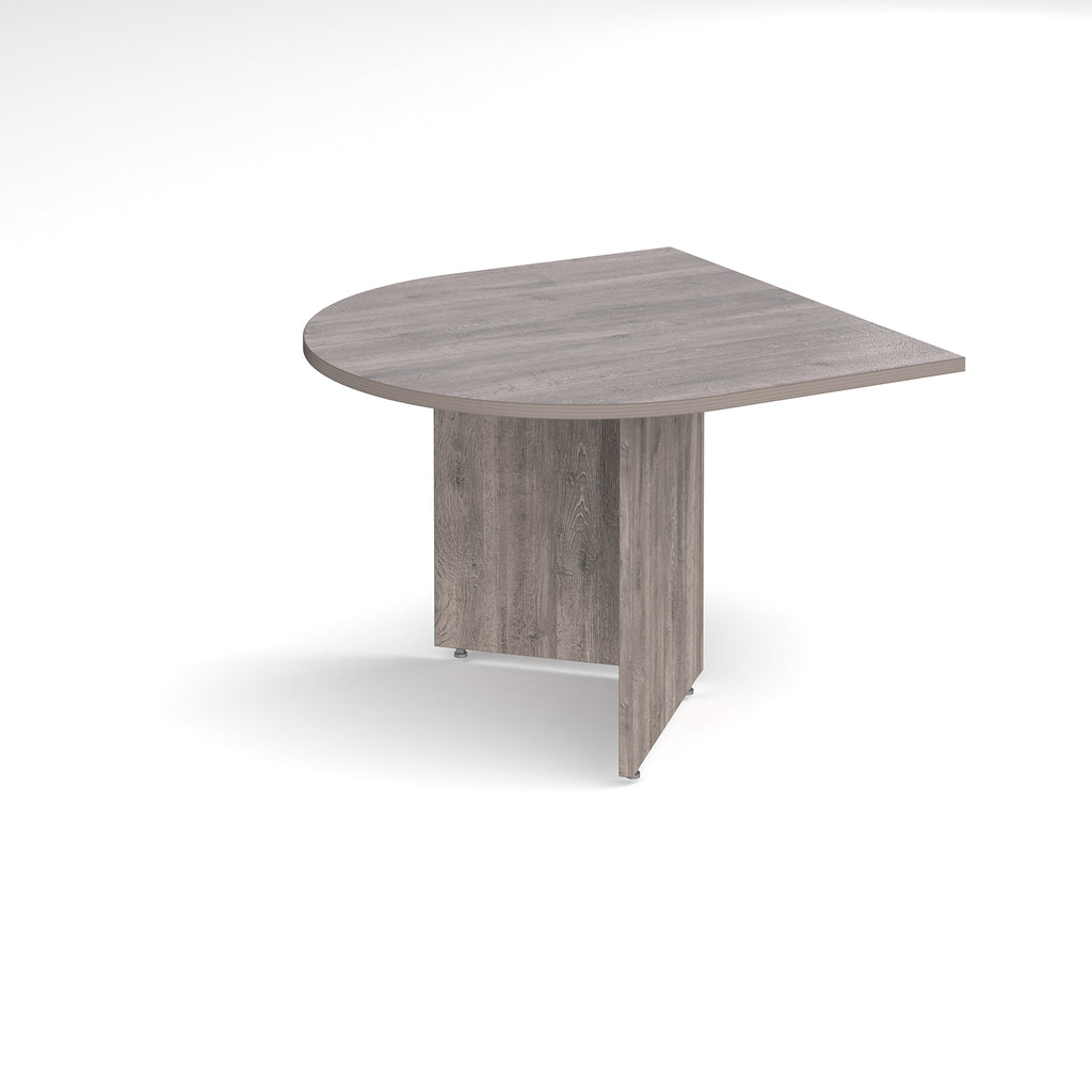 Extension table in grey wood-effect finish on a white background