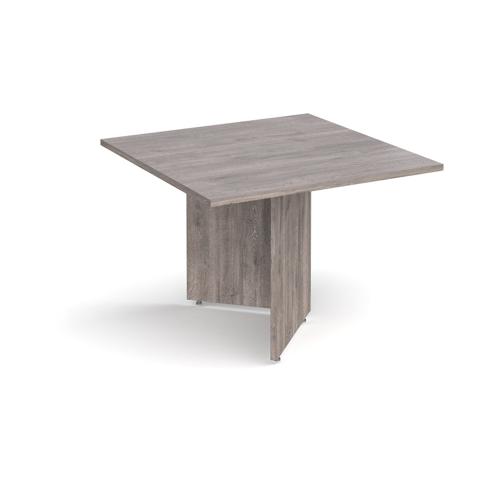 Square table extension in grey wood-effect finish on a white background