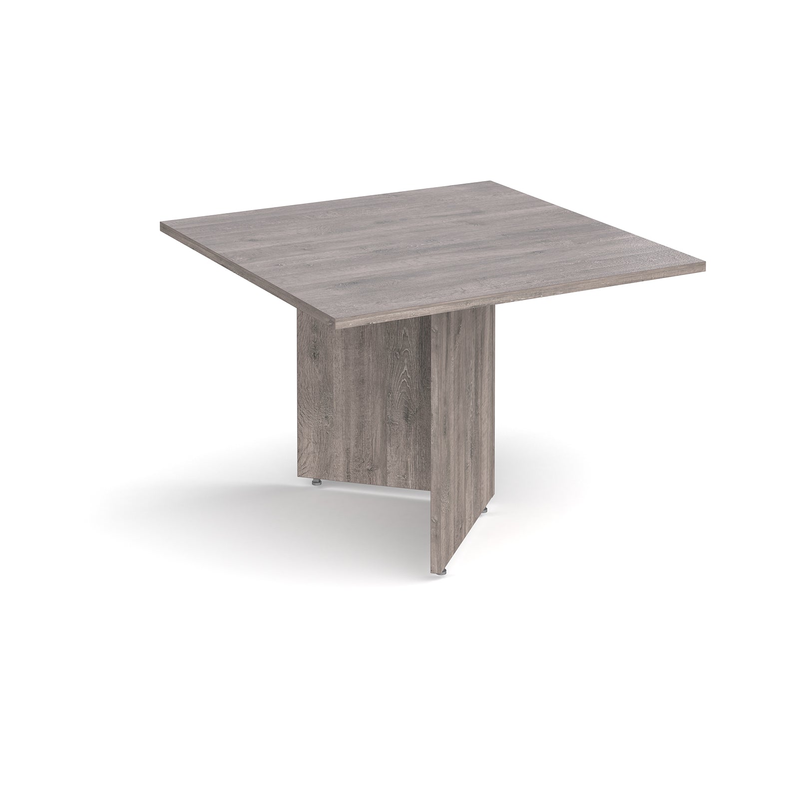 Square table extension in grey wood-effect finish on a white background