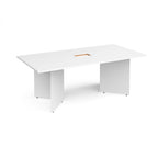A modern white rectangular office desk with a central cable management cut-out, shown on a clean white background.