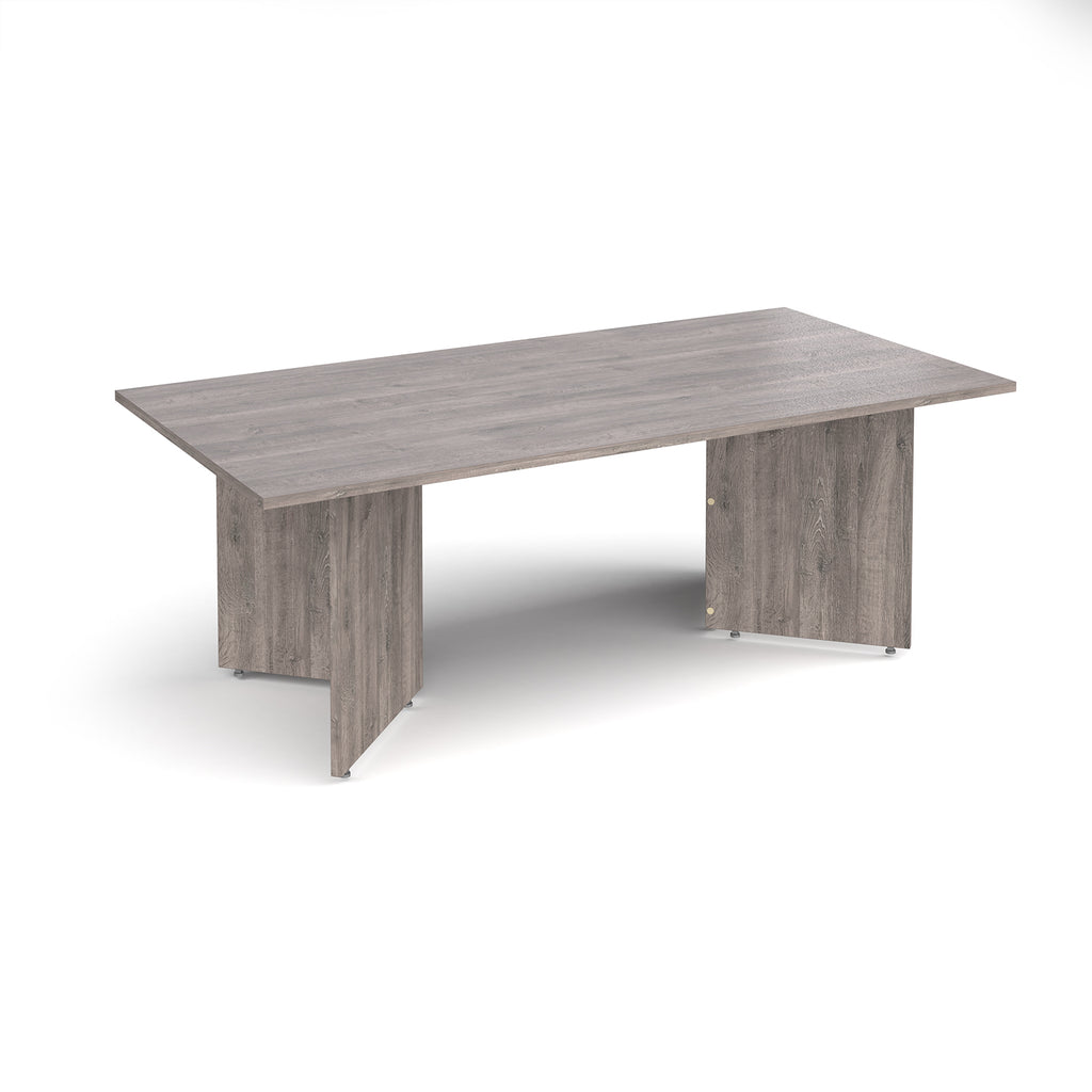 Rectangular grey wood-effect table on a white background