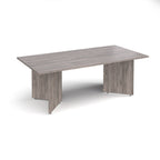 Rectangular grey wood-effect table on a white background