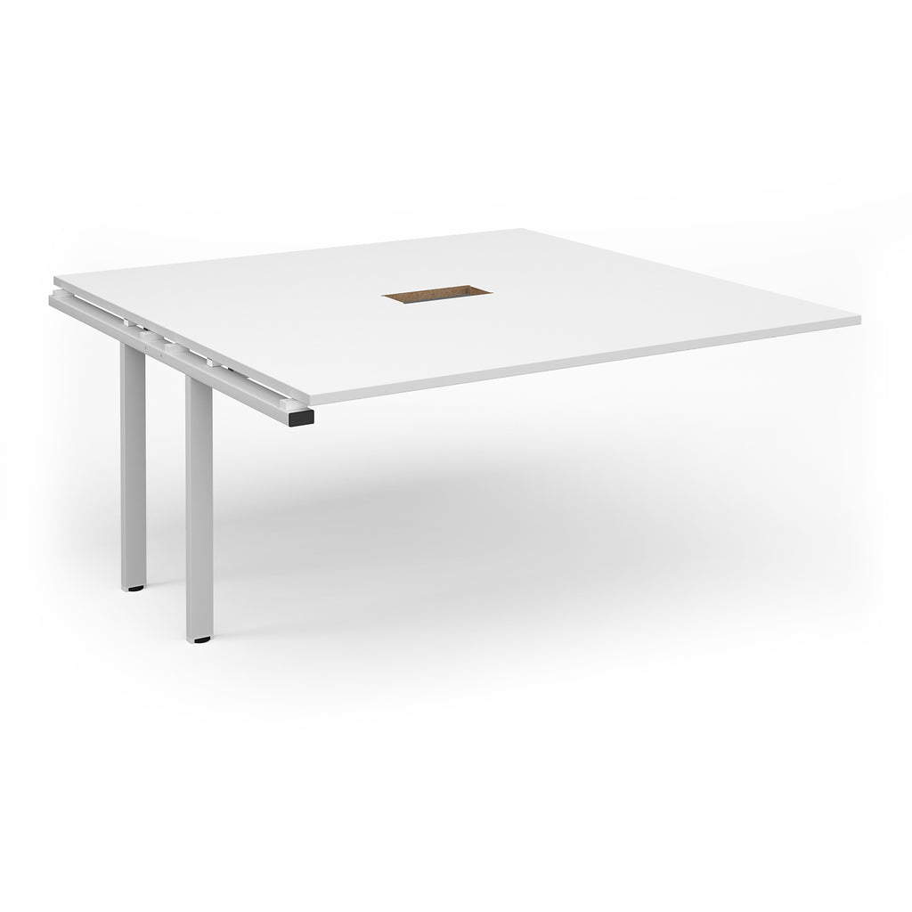 White rectangular add-on table unit with central cut-out on a white background