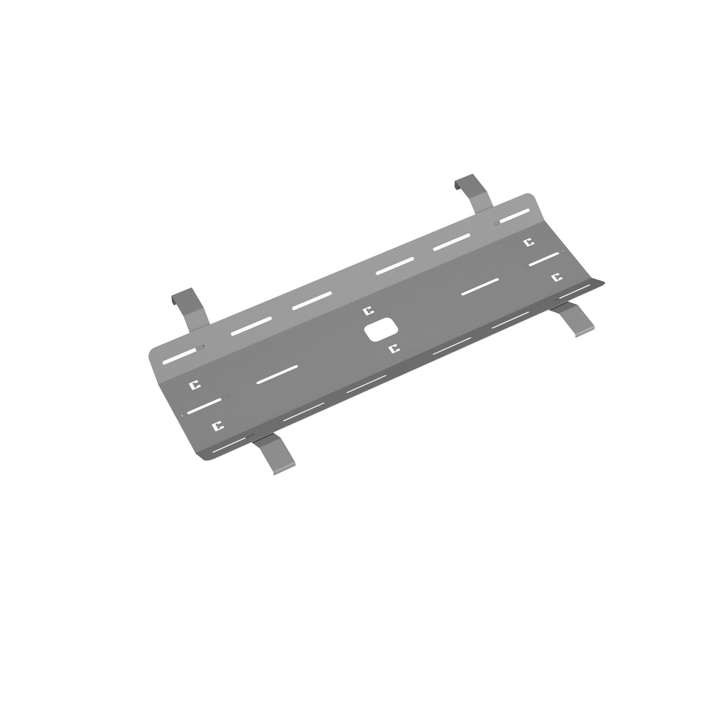 Grey metal cable tray on a white background