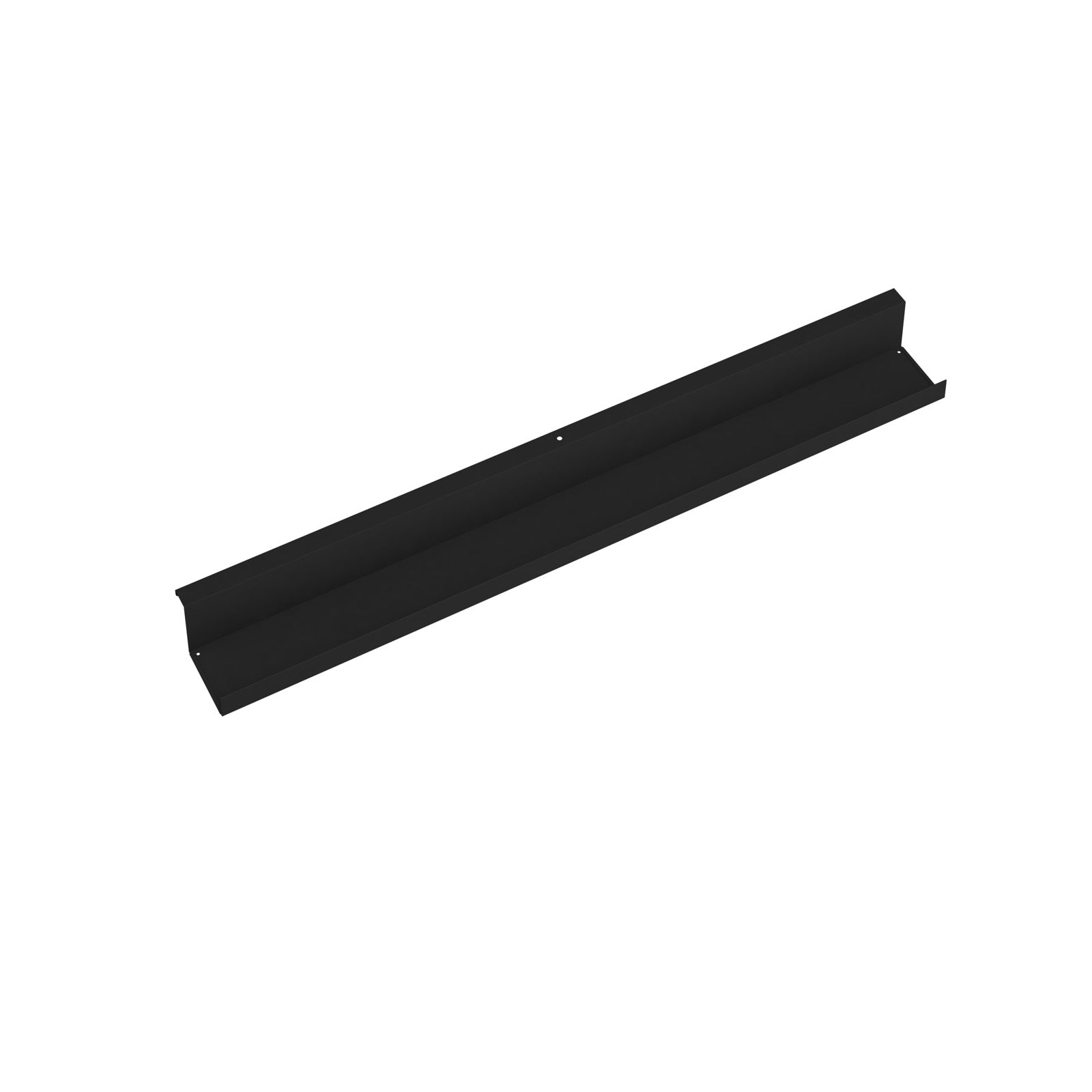 Black metal cable tray on a white background