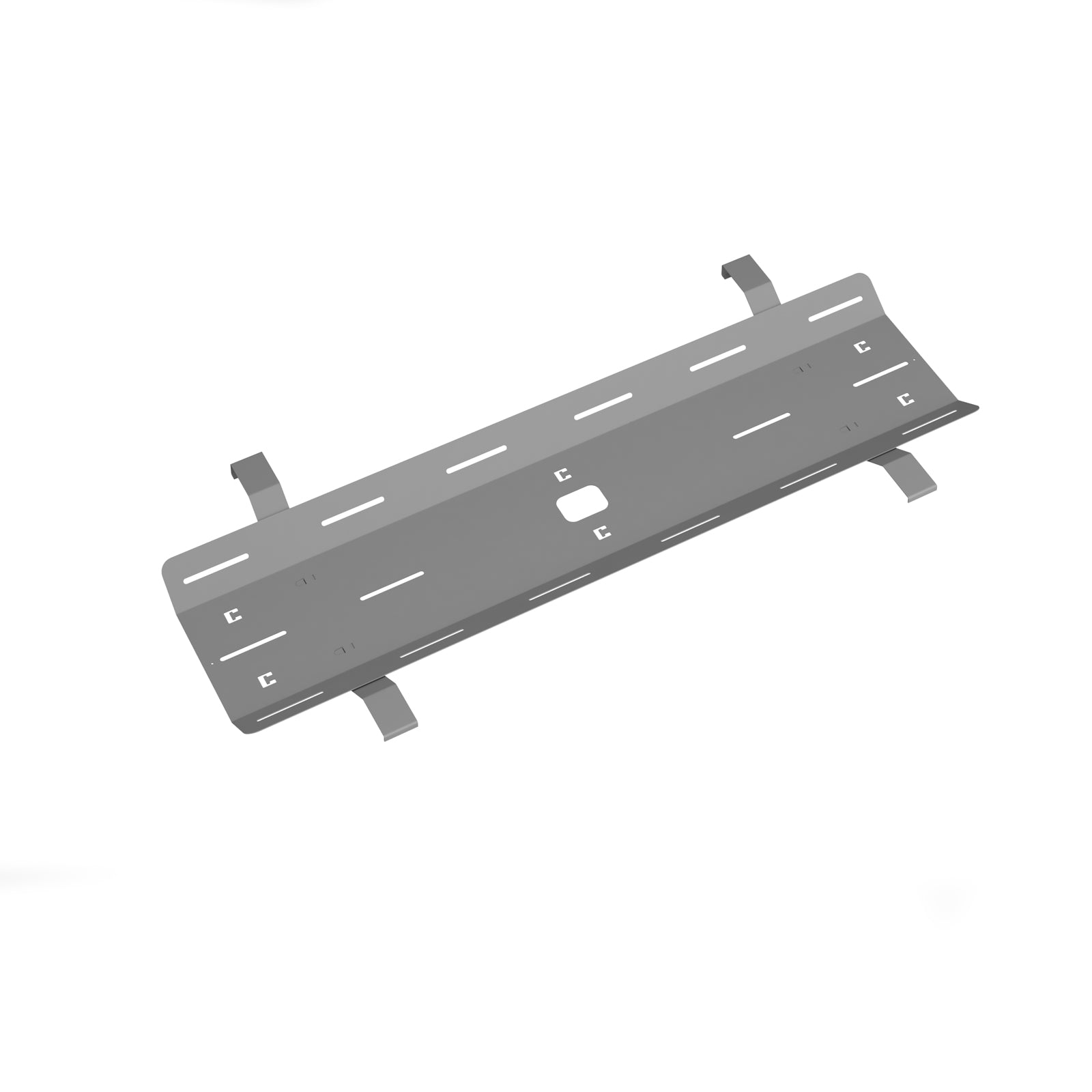 Grey metal cable tray on a white background