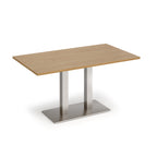 A rectangular conference table with a light oak wood grain top and a modern brushed steel pedestal base, shown on a clean white background.