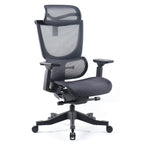 Black office chair with mesh back on a white background