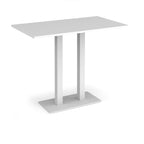 White rectangular poseur table with  rectangular base on a white background