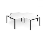 L-shaped office desks cluster with  white top and black metal legs on a white background