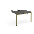 Desk add-on unit with grey top and green metal frame on a white background