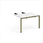 Desk add-on unit with white top and green metal frame on a white background