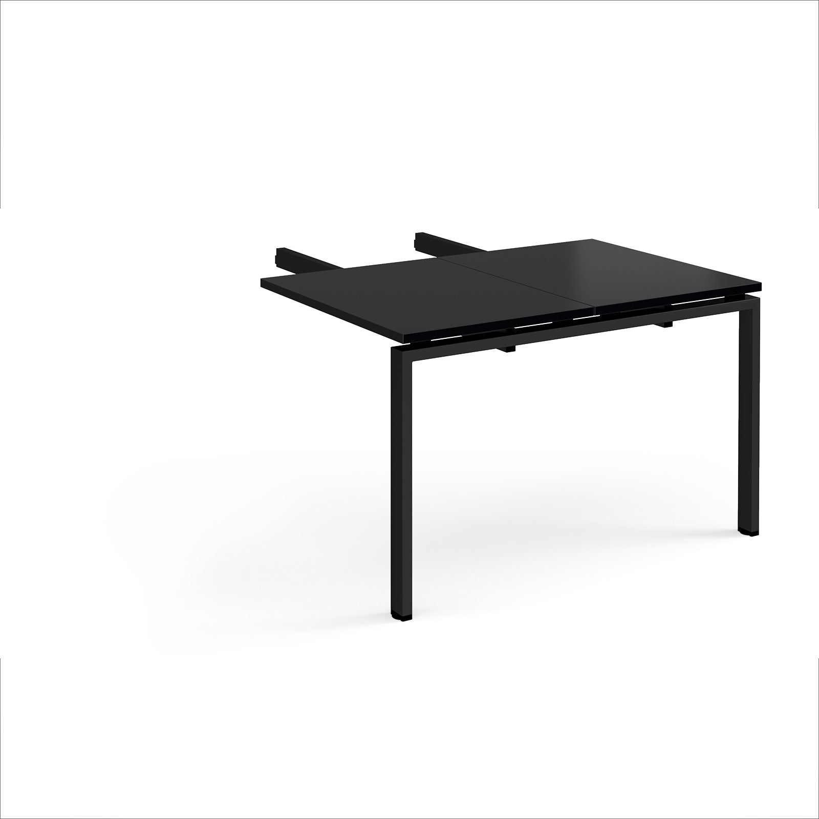 Desk add-on unit with black top and metal frame on a white background