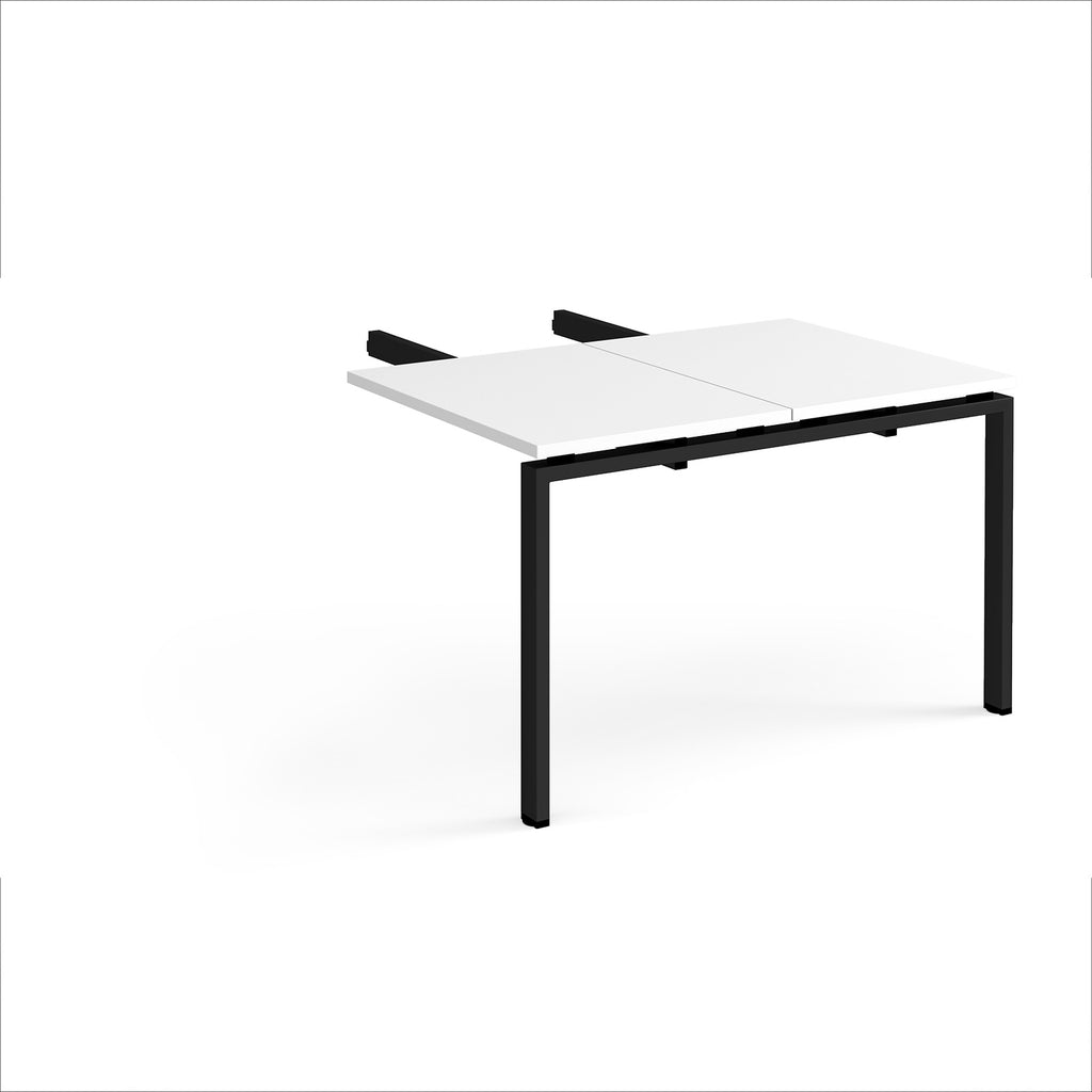 Desk add-on unit with white top and black metal frame on a white background