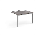 Desk add-on unit with grey wood-effect top and silver metal frame on a white background