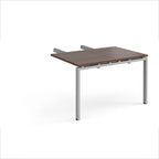 Desk add-on unit with wood-effect top and silver metal frame on a white background