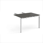 Desk add-on unit with grey top and white metal frame on a white background