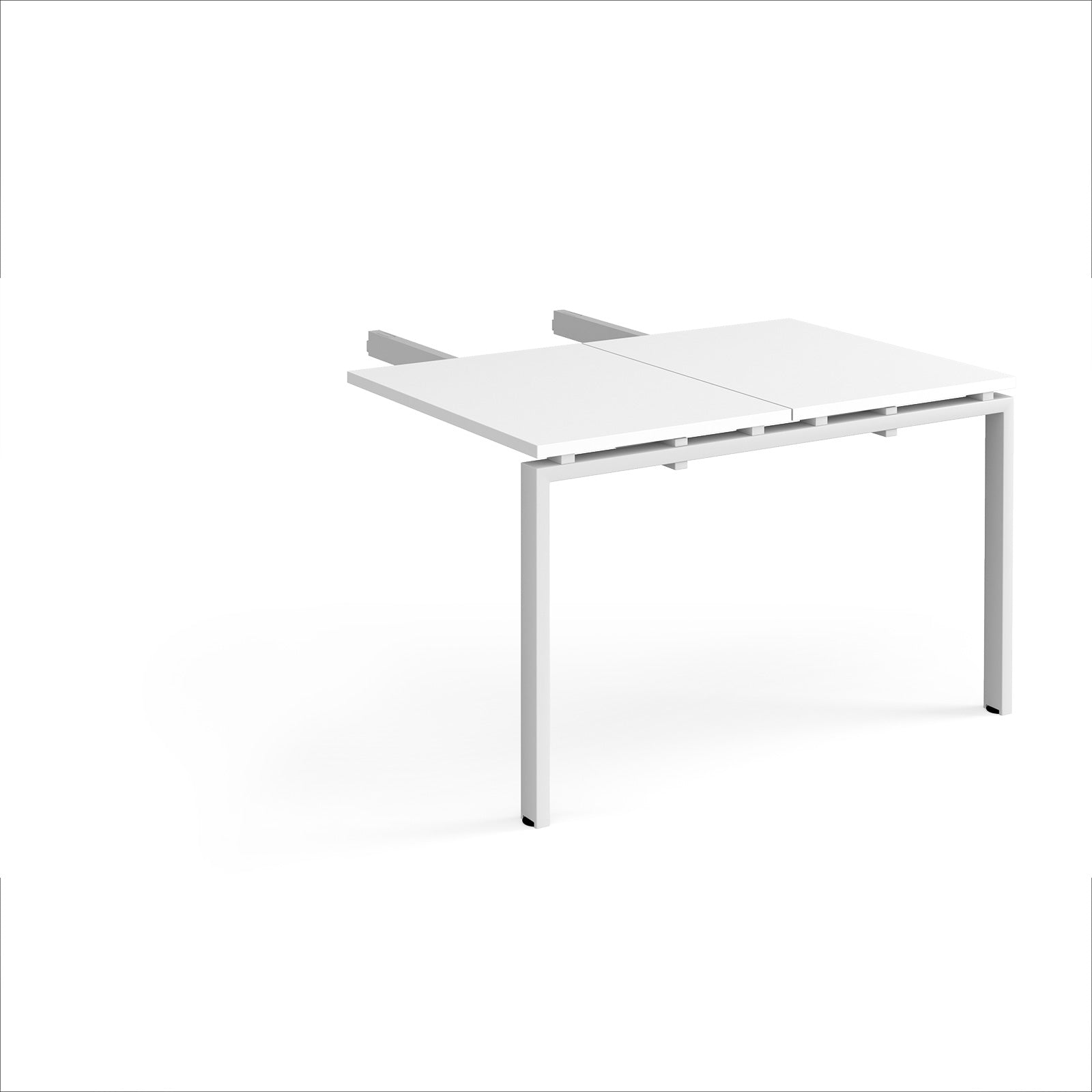Desk add-on unit with white top and metal frame on a white background