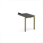 Desk add-on unit with grey top and green metal frame on a white background