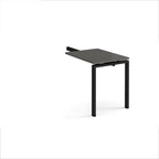 Desk add-on unit with grey top and black metal frame on a white background