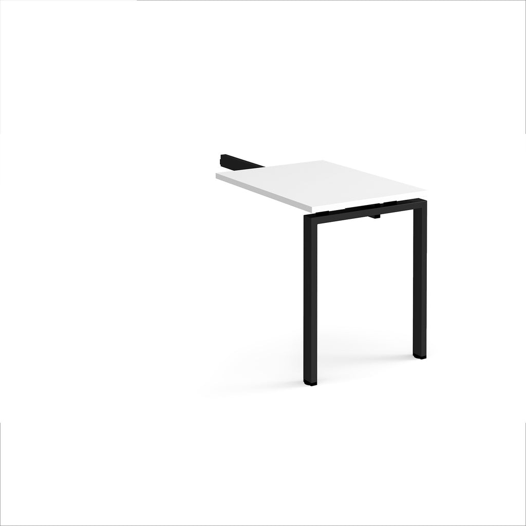 Desk add-on unit with white top and black metal frame on a white background