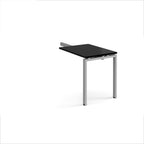 Desk add-on unit with black top and silver metal frame on a white background