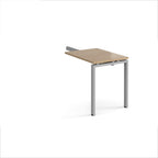 Desk add-on unit with wood-effect top and silver metal frame on a white background